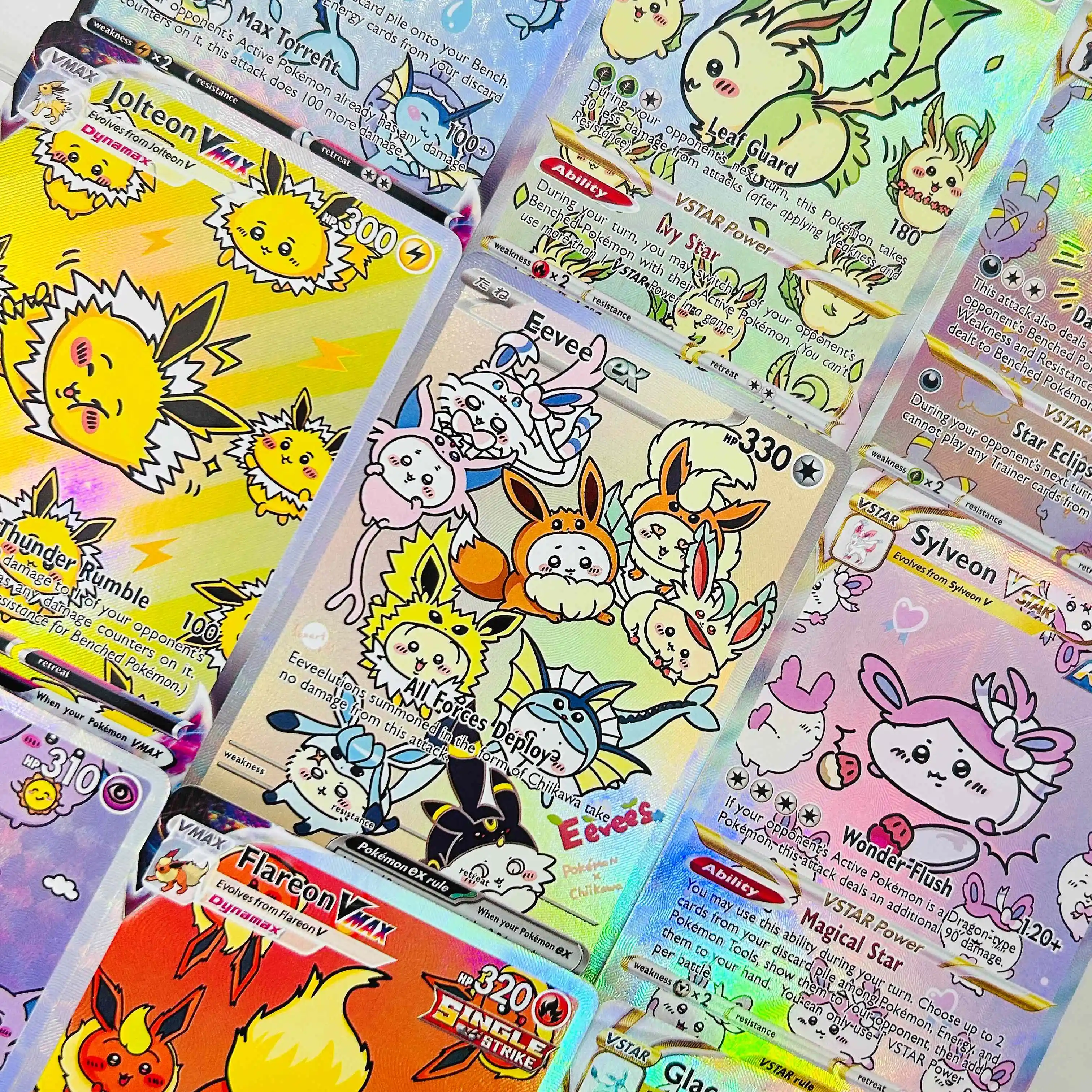 DIY Jolteon Glaceon Leafeon Sylveon Eevee Espeon Vaporeon Flareon Umbreon 9 Stück EN-Version Karten Premium Anime Sammelkarten – Detail 1