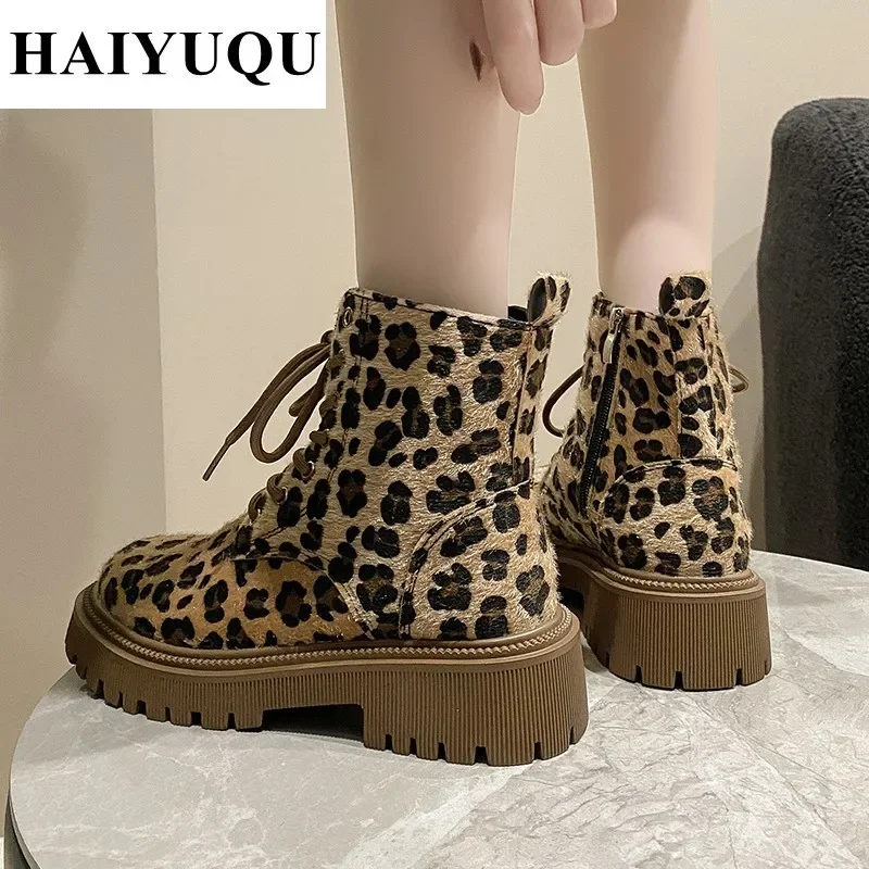 Botines con plataforma de leopardo para Mujer, zapatos de ante, Botas deportivas de nieve a la moda, zapatos informales con cremallera, invierno, 2025