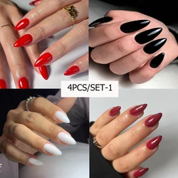 96PCS/4SET Medium Stiletto White Red Black Press On Nails Full Cover Fake Nail Set Press On Nails Cheap Nails Solid Color Nails