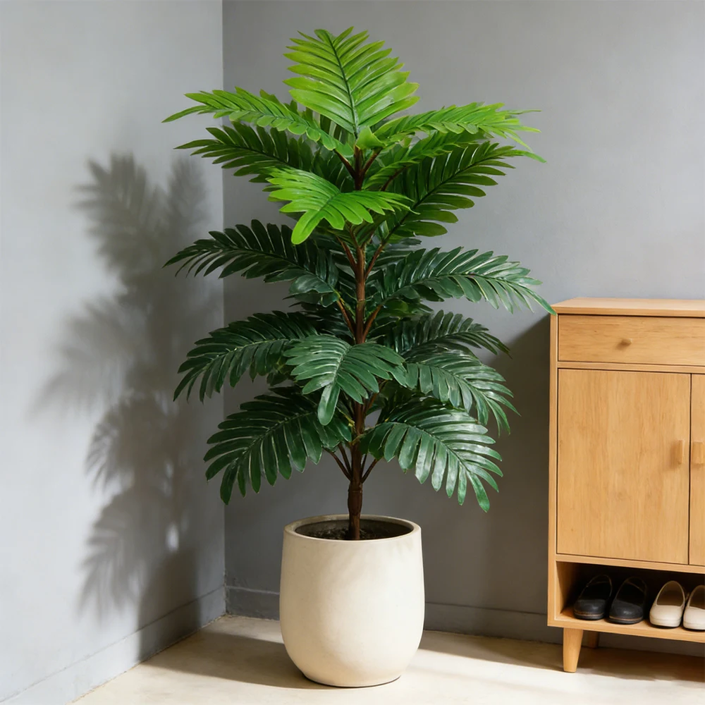 Árbol de Coco Artificial Grande de 70 cm y 45 Hojas, Plantas de Palma Falsas, Hojas de Plástico de Palma Tropical para Decoración del Hogar, Oficina y Bodas