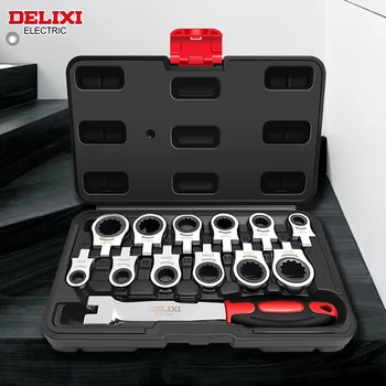 DELIXI electric 6-in-1/ 12-in-1Ratchet wrench set, interchangeable pliers heads, rotatable 180° removable FlexibleTorqueQuickWrench