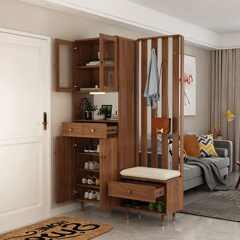 Shoe cabinet Household door with shoe change stool integrated entrance cabinet Living room screen with hanger sofa partition cab