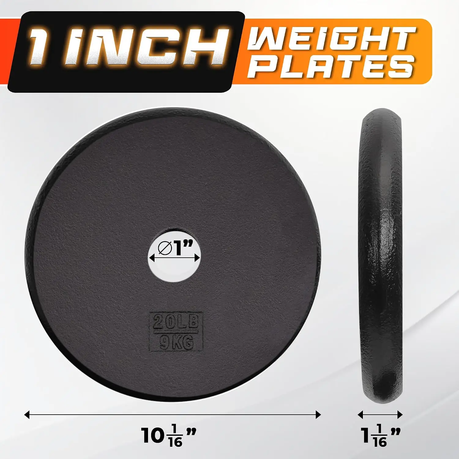 Standard Weight Plates, 1-Inch Cast Iron Barbell Weights, Wide Range 5-50 LB, Ideal for Strength Training & Workout Routine