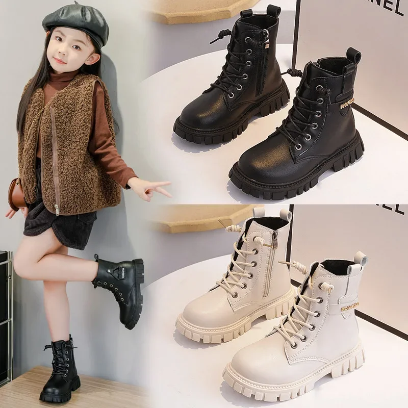 Girls\' Ankle Boots Fashion Versatile Children Princess Short Boots Thick Sole 2024 Autumn Winter New Girls Snow Boots Sweet Chic