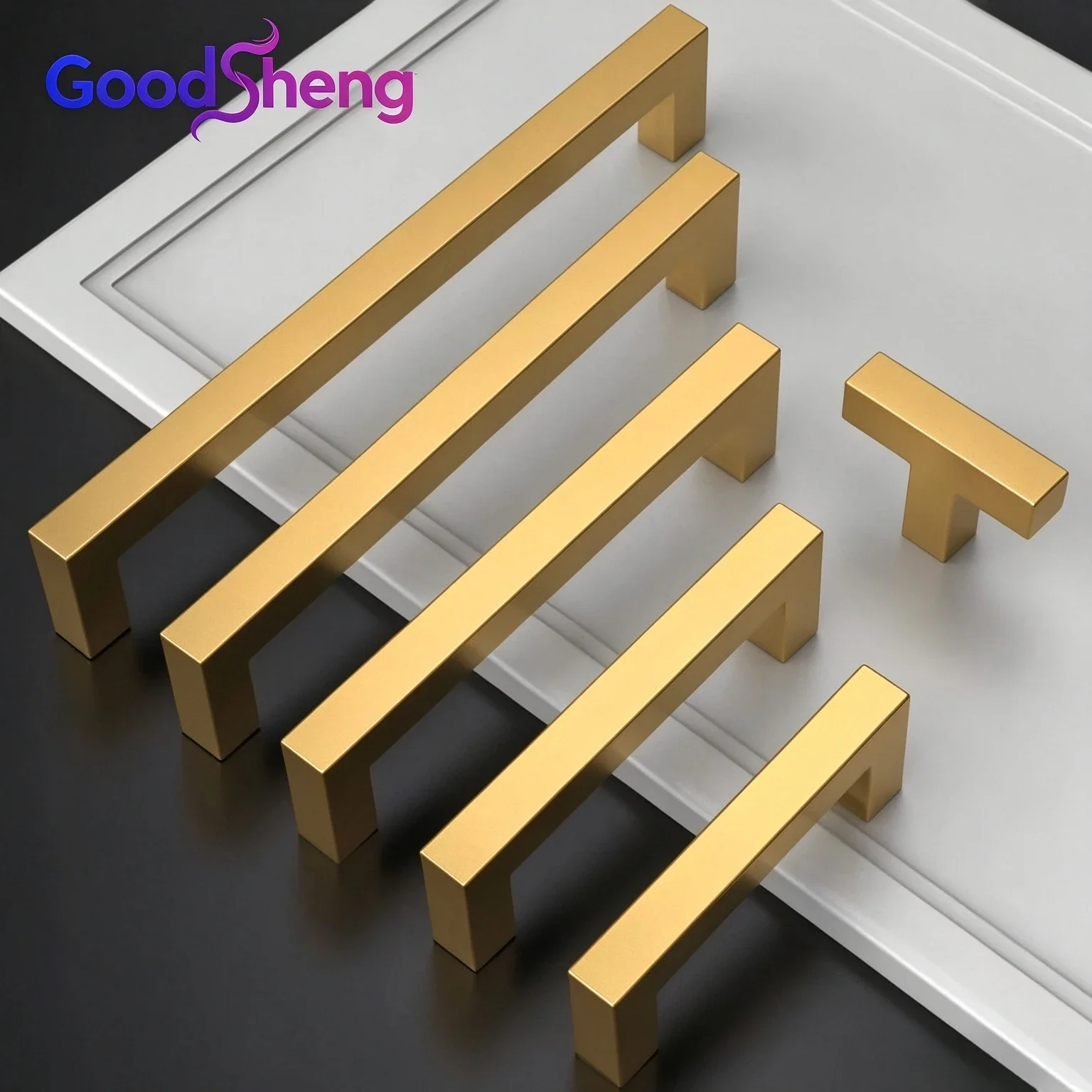 GOODSHENG 6 Pack Stainless Steel Square Handle For Modern Furniture Gold Furniture Handles Kitchen Cabinets Handle Knobs
