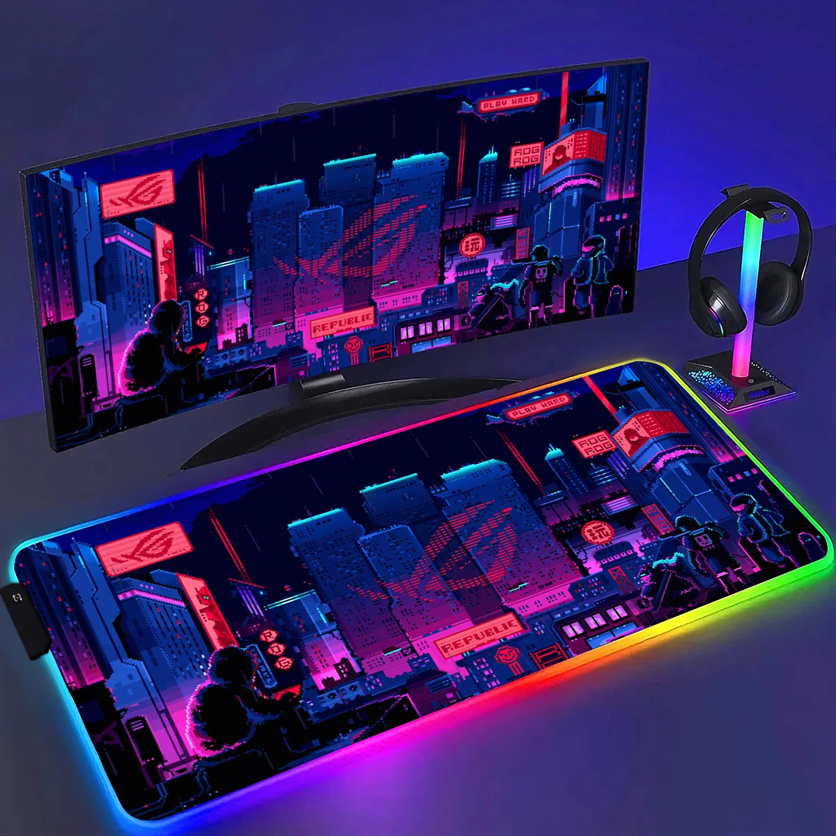 

LED Computer accessories Mousepad Asus Rog Gamer Keyboard Table Mats Large Lock Edge MousePad RGB Esports Rubber Non-slip Carpet