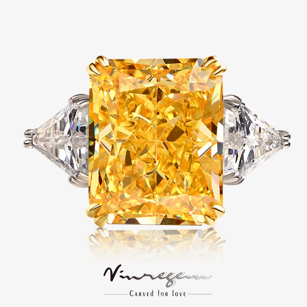 

Vinregem 925 Sterling Silver Crushed Ice 15CT Fancy Vivid Yellow Sapphire Simulated Moissanite Ring Vintage Jewelry Dropshipping