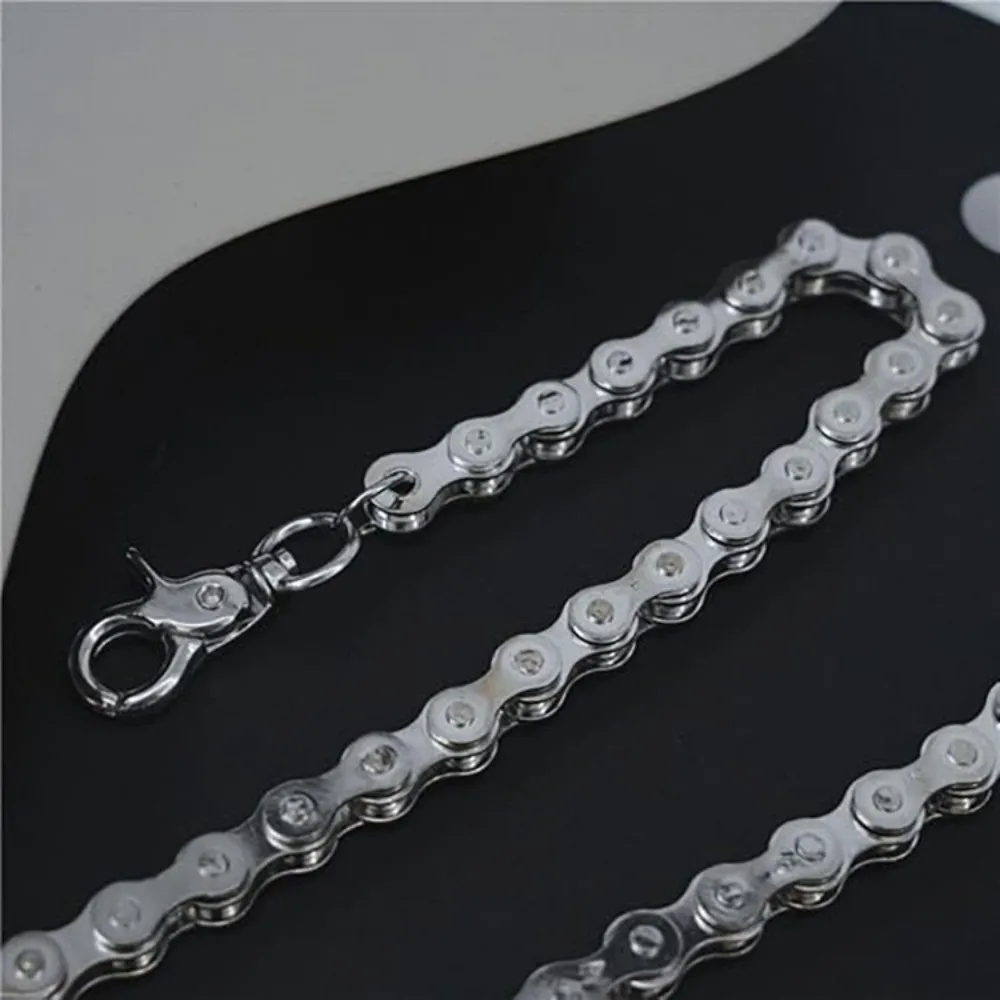 Hip Hop Style Silver Waist Chain Metal Punk Bicycle Chain Keychain Minimalist Bright Belt Chain for Men and Women