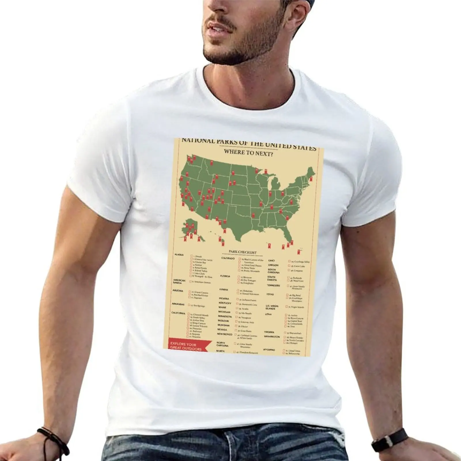 US National Parks Checklist Poster T-Shirt man t shirts for men t shirt personalised T-Shirt