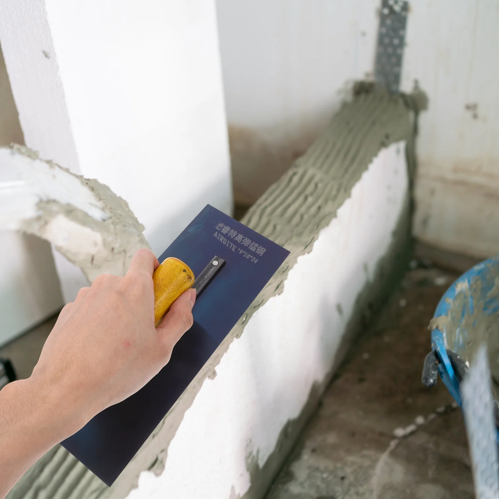 مقبض خشبي مجرفة أداة تجصيص من الفولاذ الكربوني لحشو التماس داخل الزاوية مجرفة يدوية للبناء تشطيب الخرسانة #5