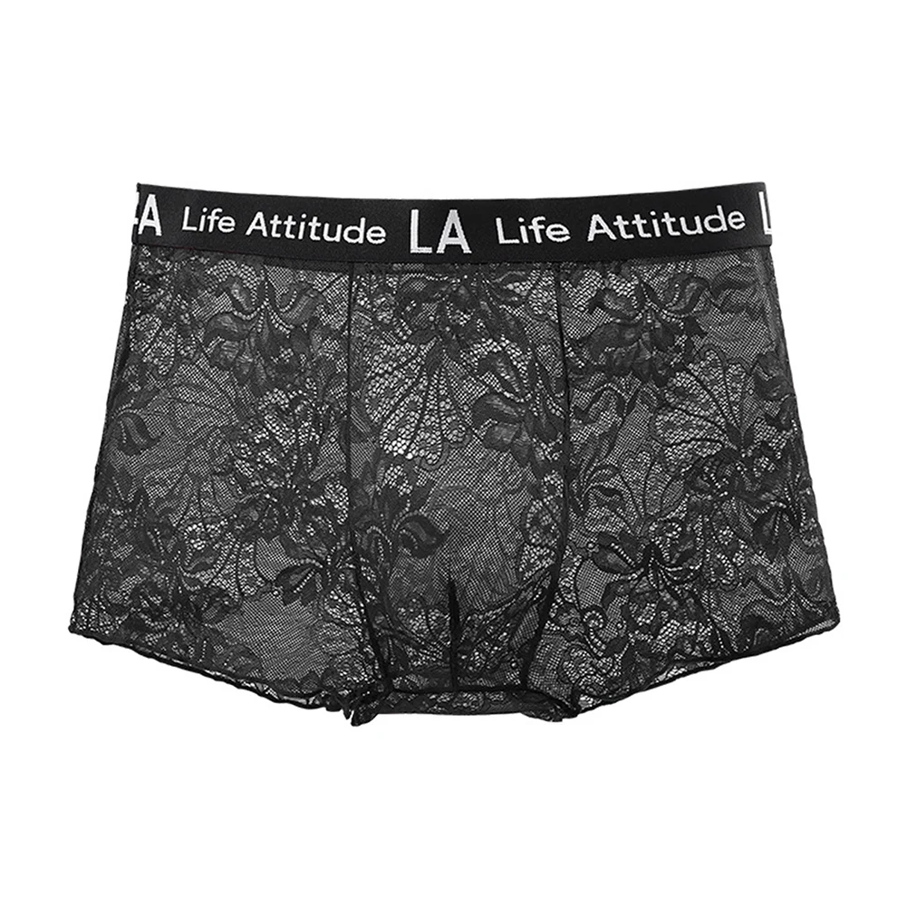 Sheer Lace Men's Boxer Briefs Floral Mesh Breathable Underwear Elastic Waistband Comfortable Sexy Daily Panties