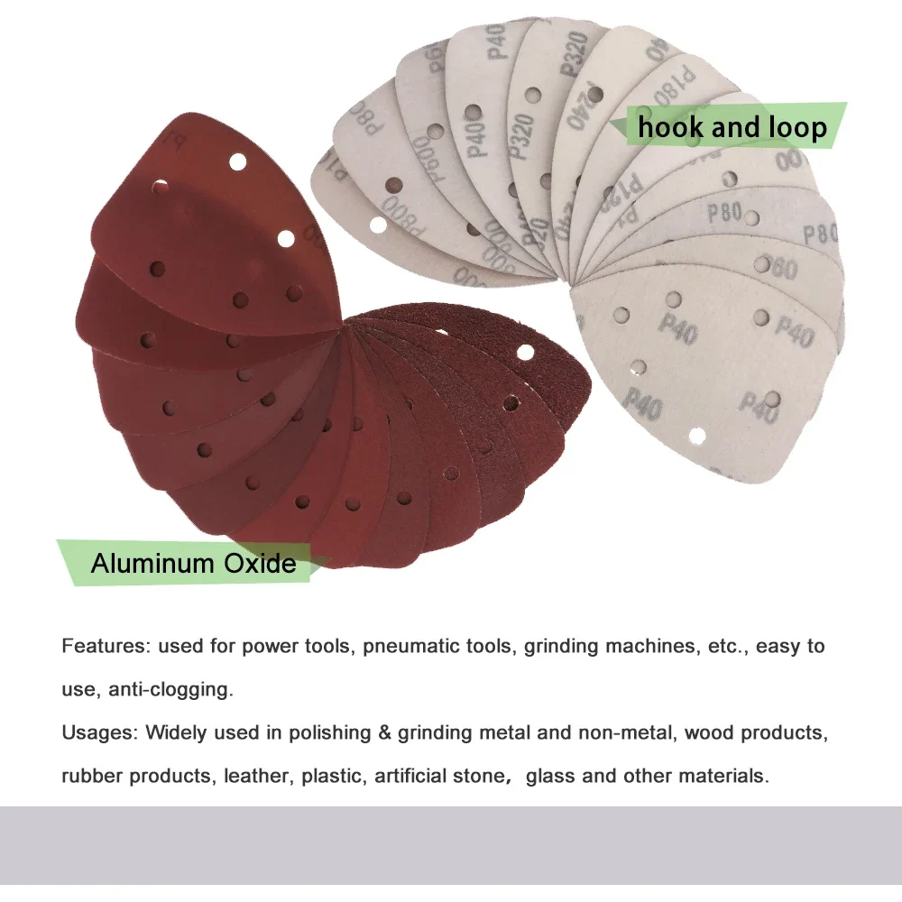 140*98*mm 6Hole Sanding Sheets Triangle Red Sandpaper Hook & Loop 40 -1000 Grits Abrasive Sanding Disc For Wood Sanding(20 Pcs)