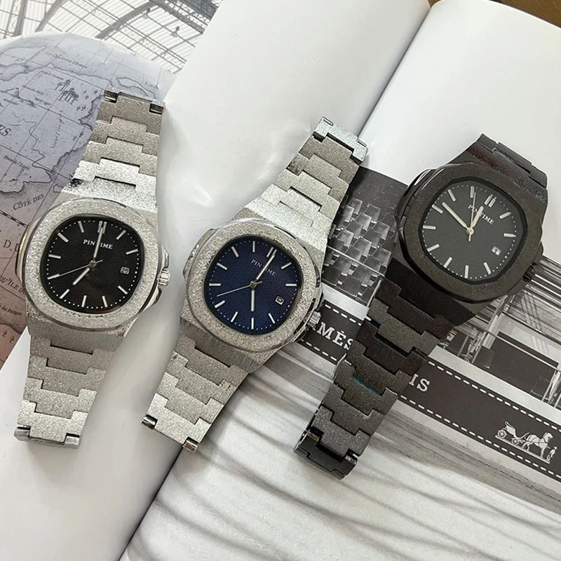 PINTIME Fénytelen felszínen Kvarc nézni férfiak Csillogás Csípő Fél lábon ugrál Ágcsernyő Arany Szilánk watches mens nézni Toronyóra Apaállat reloj Hombre masculino