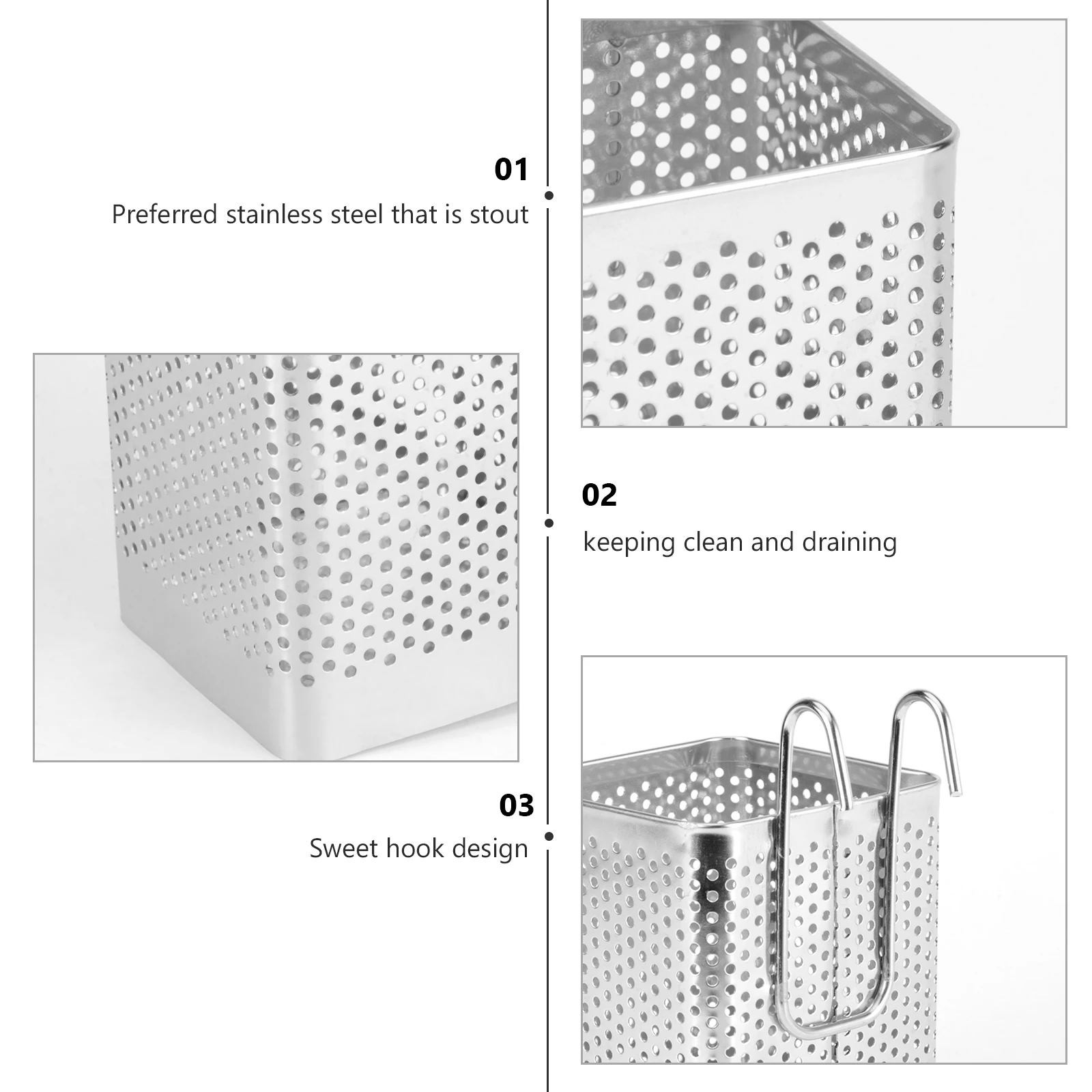 

Hanging Chopstick Holder Kitchen Organizer Stainless Steel Box for Utensil Storage Drying Perforated Holes Wall Mountable Small