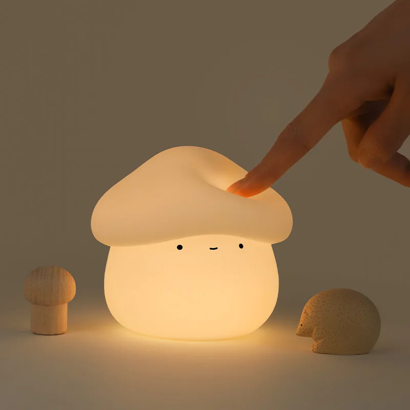 

New mushroom small night lamp cute silicone sleeping timing night light bedside interesting charging ambience light room decor