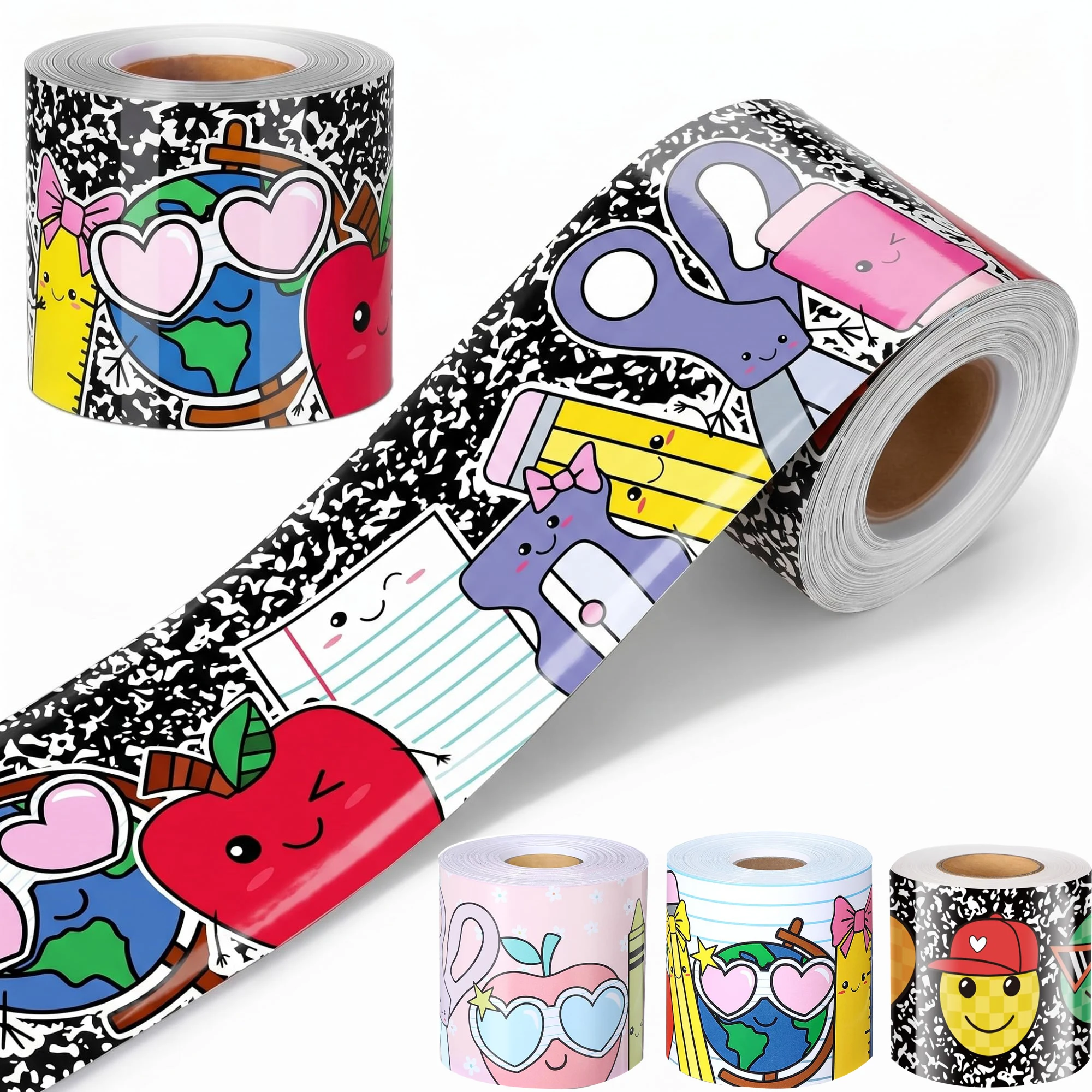65 ft Pastel Cartoon Stationery Bulletin Board Border to School Decor for Classroom First Day of Whiteboard Chalkboard Decor ﻿