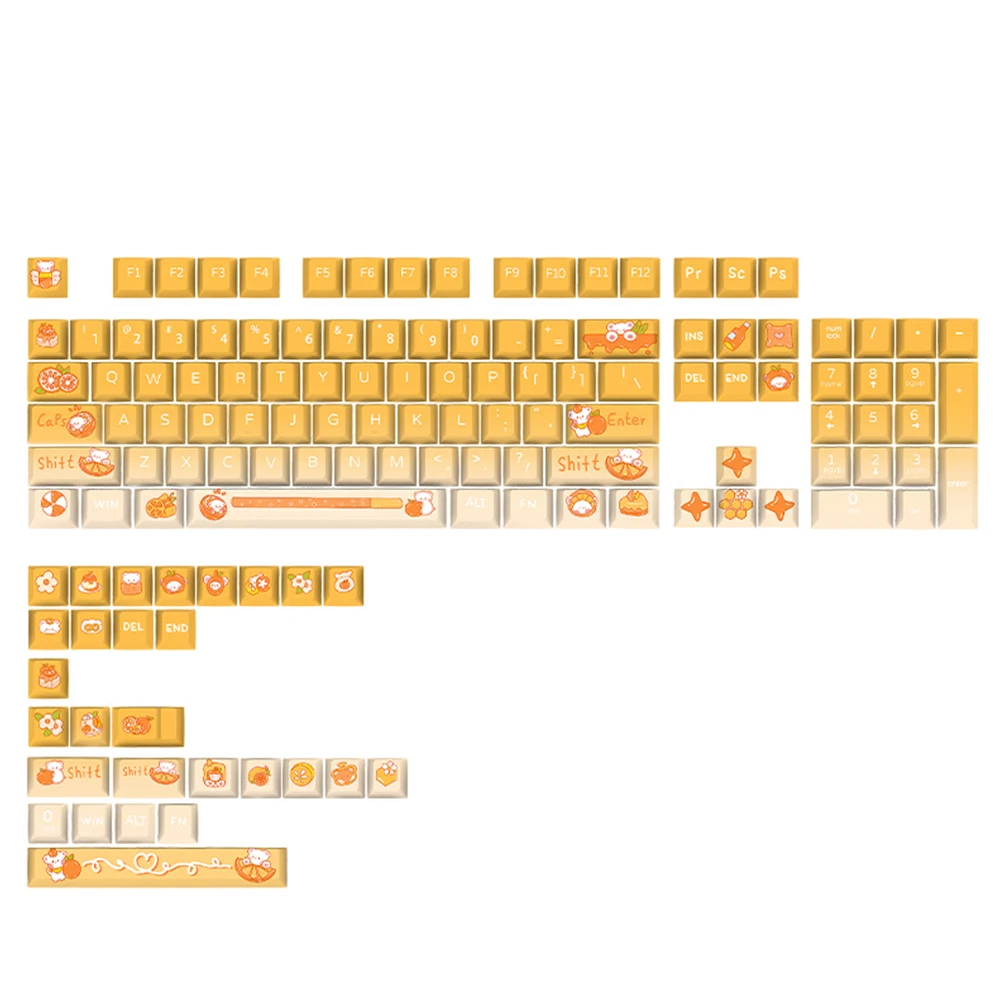 Imagem -06 - Laranja Ursos Padrão Pbt Keycap Cor do Perfil Cereja Bonitinho Cap Chave para mx Switch Custom Mechanical Gaming Keyboard Caps 132 Chaves