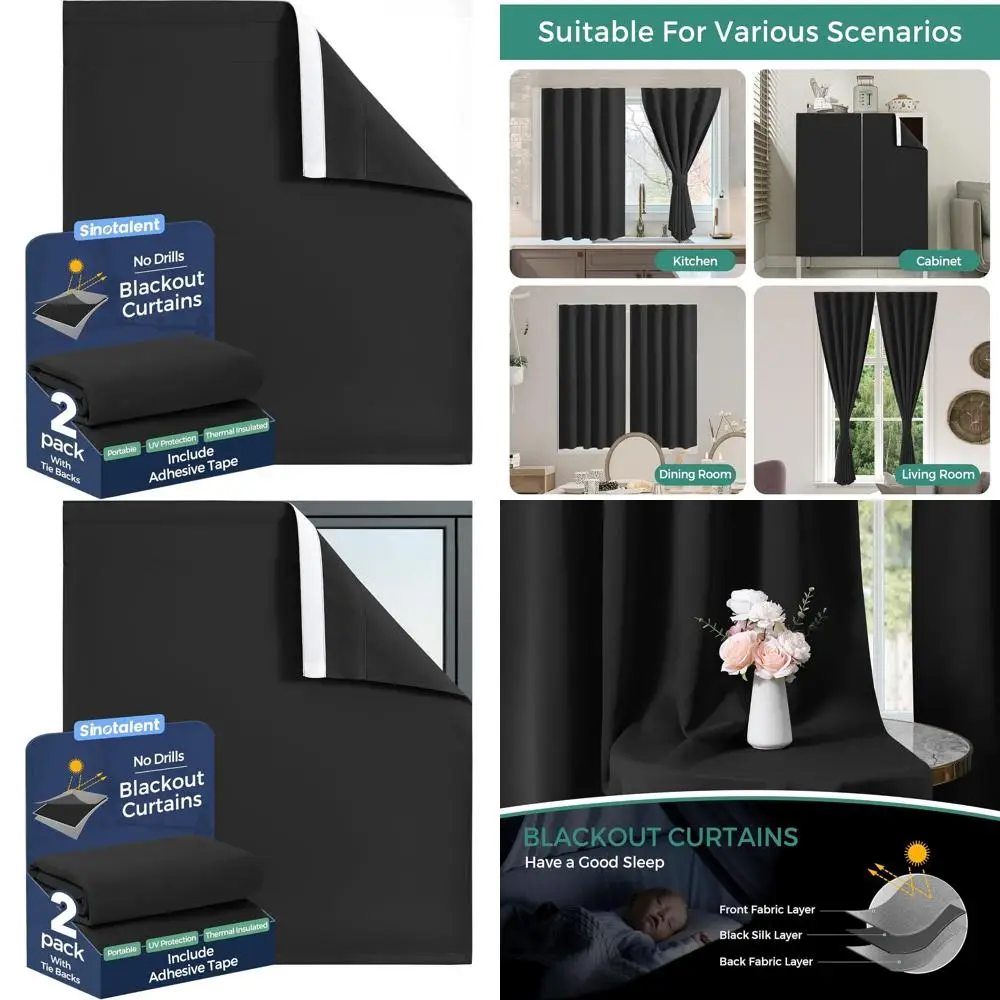 

Blackout Curtains for Bedroom, No-Drill Install, Easy-Use, Light-Blocking, 2-Pack (52x96)