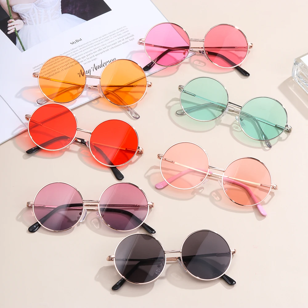 NEW Summer Child Retro Round Frame Sunglasses Children Kids Black Pink Red Lens Fashion Boys Girls UV400 Protection Eyewear 14mm