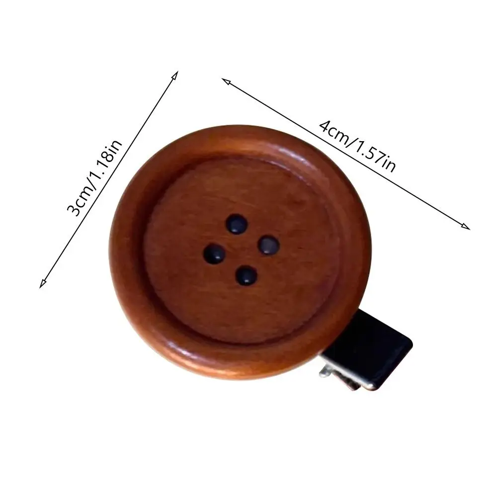 Retro Wood and Alloy Button Hair Clip Barrette - Brown