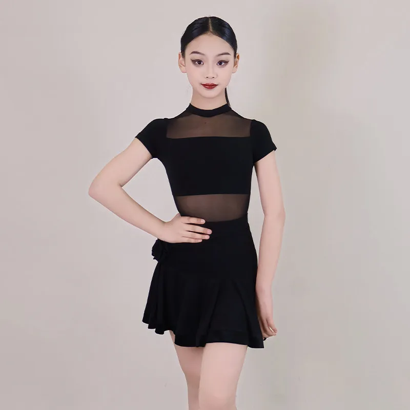 

Children'S Samba Latin Dance Clothing Kids Dancing Costume Girls Short Sleeves Latin Dance Competition Dress Stage Wear