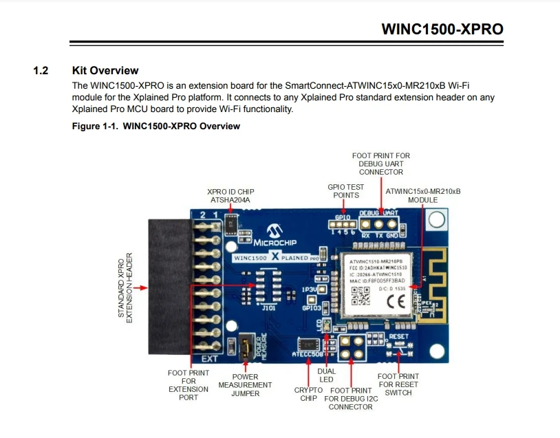 ATWINC1500-XPRO拡張カード、wifi開発ツール、802.11, WINC1500-MR210PA