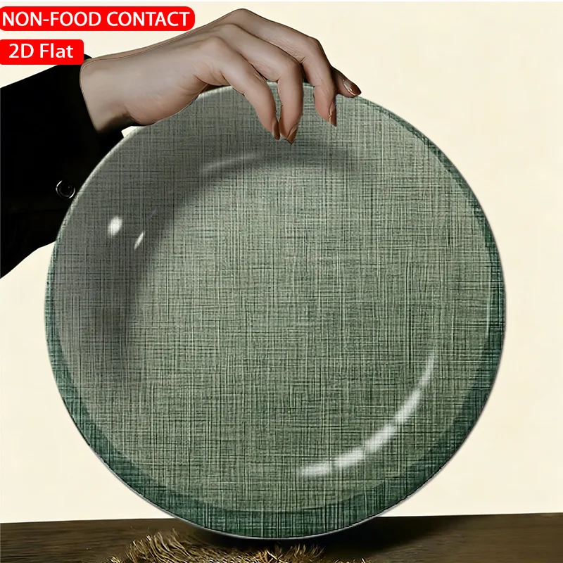 1pc Elegant Ceramic Decorative Plate-Modern Textured Round Green Theme Design Non-Food Contact, Home Desk Ornaments, Living