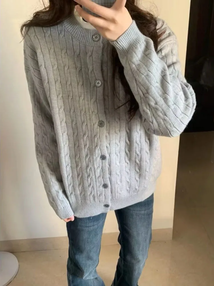 2026 Harajuku Twist Casual Cardigan Streetwear Women Single Breasted Grunge Sweater Coat Autumn Y2k Aesthetic Vintage Loose Tops