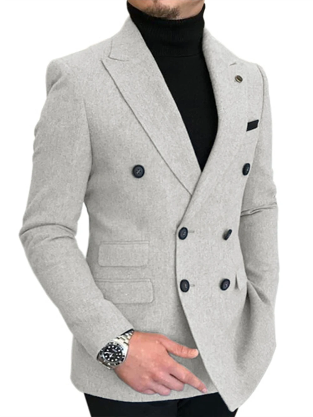 Trendiger Herringbone-Anzug-Blazer für Herren, zweireihige Anzugjacke in Übergröße, formeller, schmal geschnittener Herbst-Winter-Anzug, Smoking