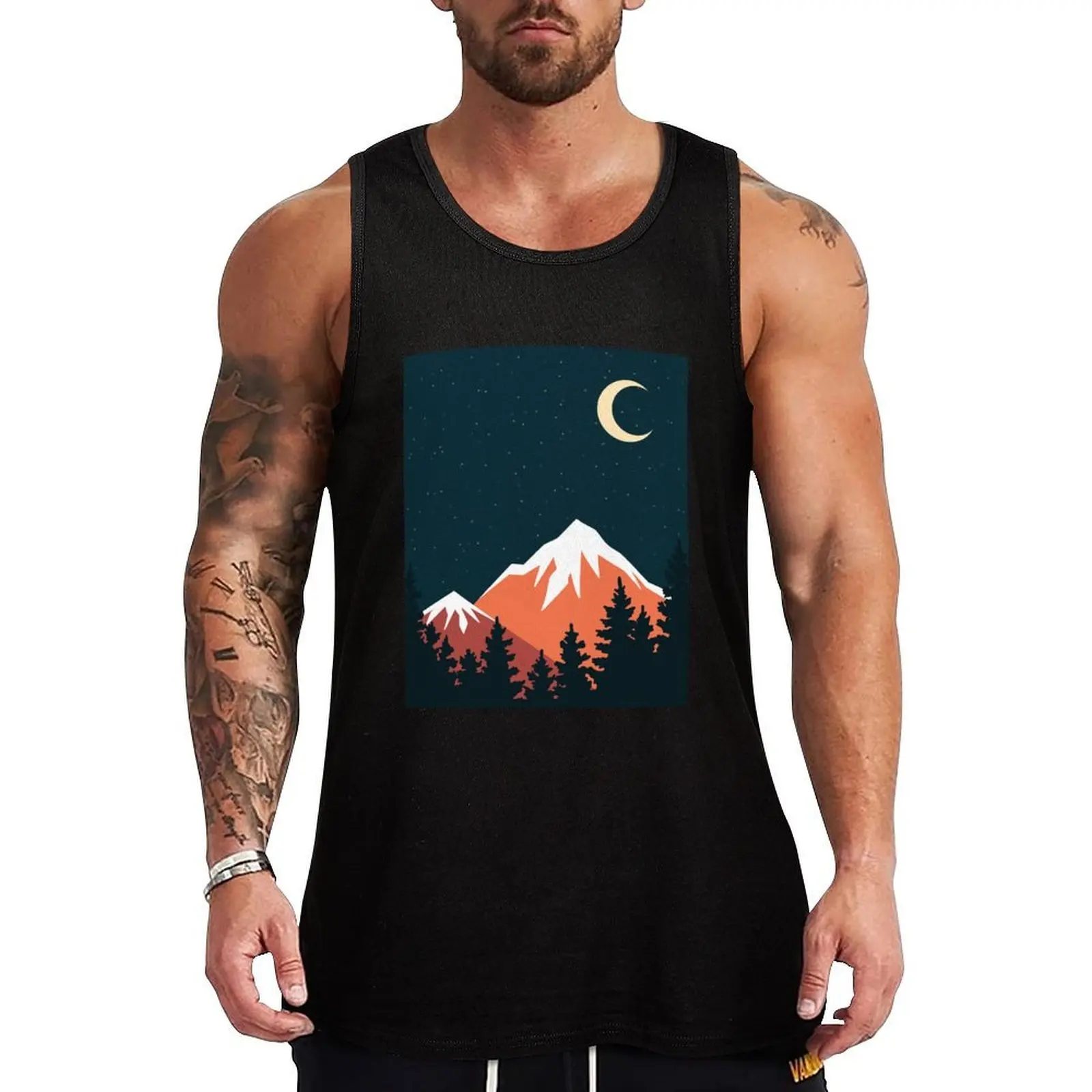 Simple Night Sky Mountain Landscape Tank Top Sleeveless Gym Tank Top Fitness Training Quick Dry