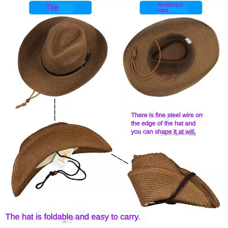 New Extra Large Size 62cm Foldable Jazz Straw Hat Men and Women Summer Beach Lanyard Sunscreen Outdoor Sports Sun Hat Wholesale