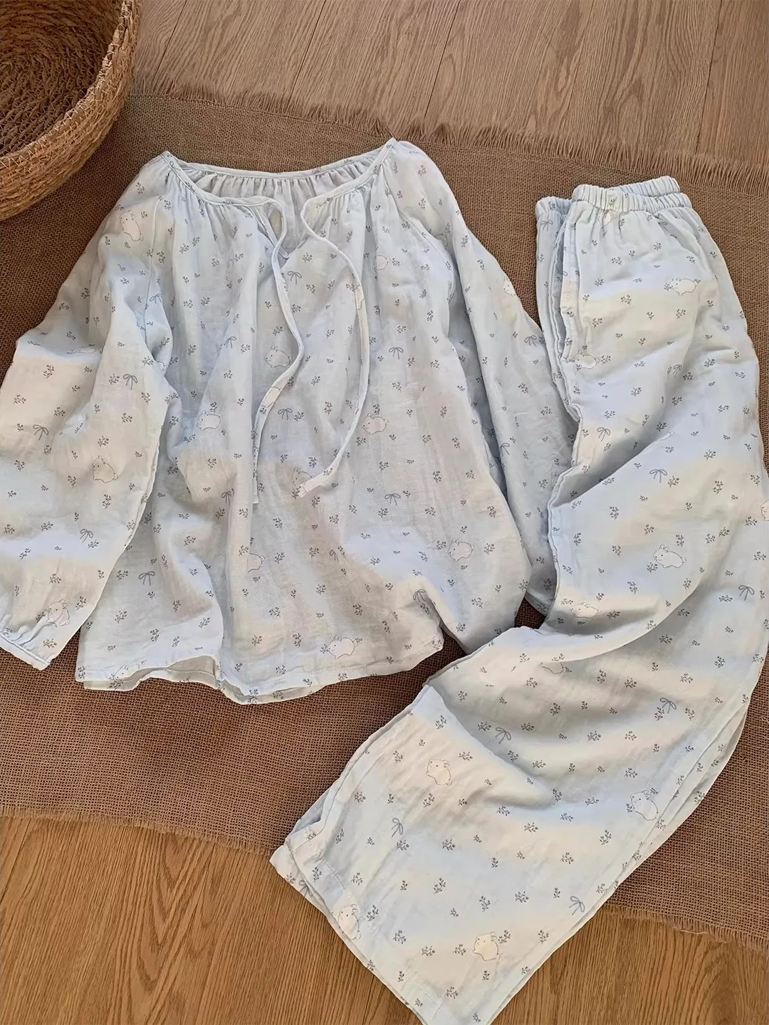 large-size-300-pou-cloud-cotton-cute-cartoon-rabbit-spwear-women's-autumn-winter-new-two-piece-set-home-clothes-spwear