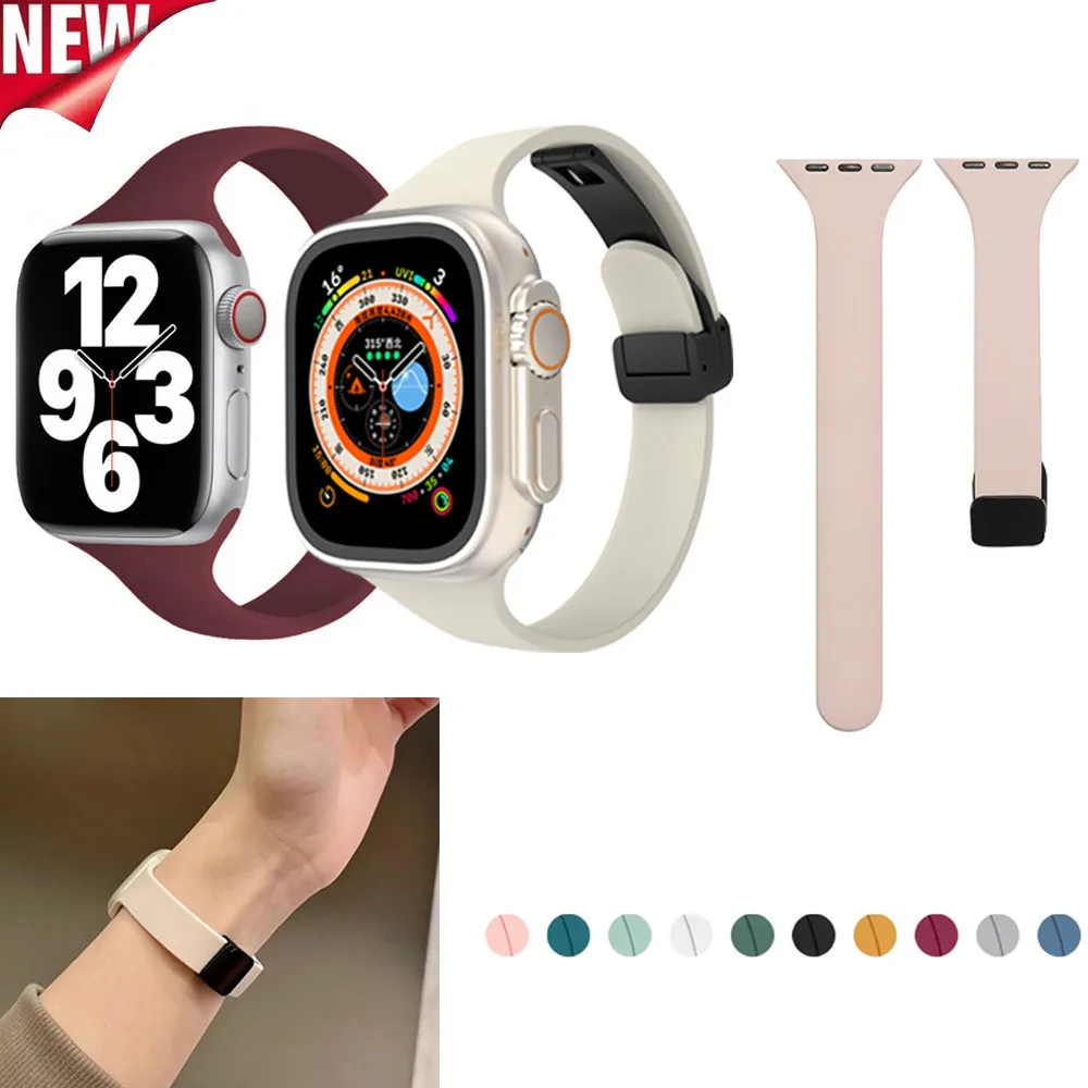 

Silicone Elegant Magnetic Buckle Strap For Apple Watch iWatch Series 10 se 987654321 Ultra smart Watch 49 46 45 44 42 41 38 40mm