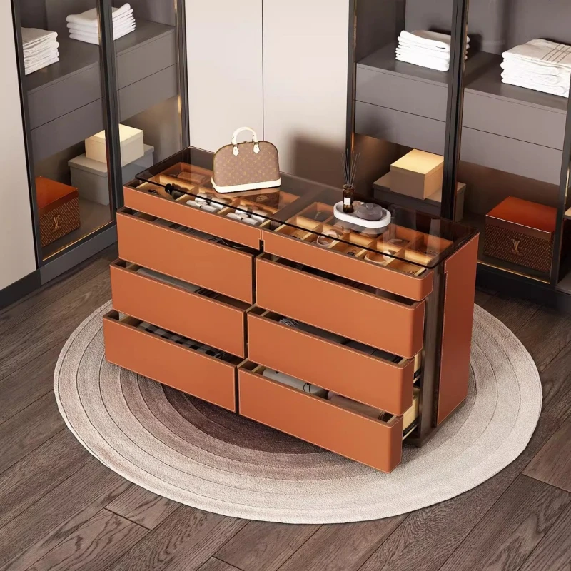 

Italian light luxury mid-island cabinet integrated cloakroom double-sided chest bedroom bedside storage integrated floor
