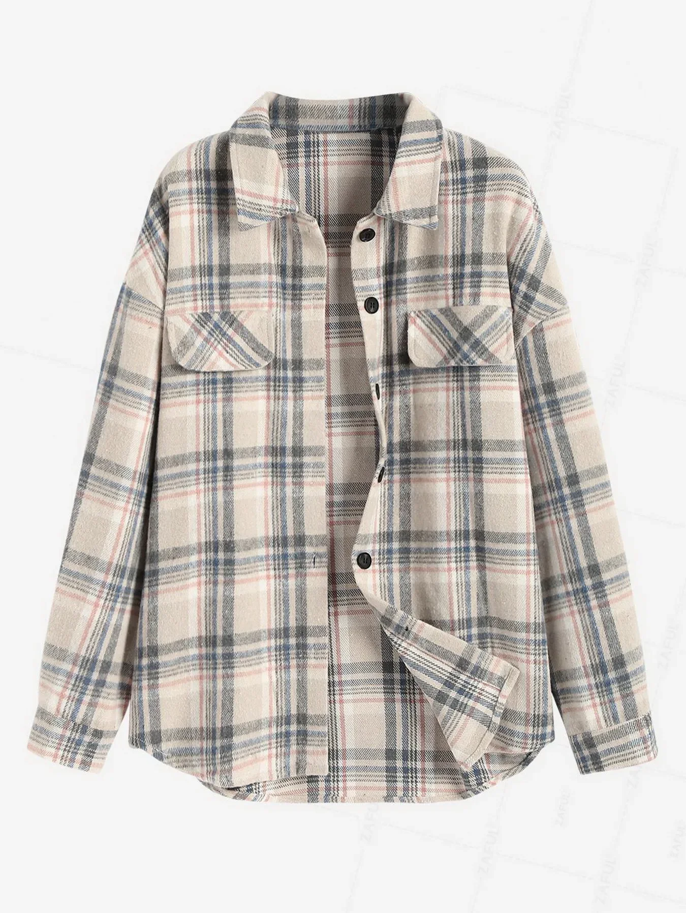 ZAFUL Vintage Plaid Pattern Single Breasted Flap Detail Wool Blend Shirt Jacket Shacket traffic on offer clearance free ship