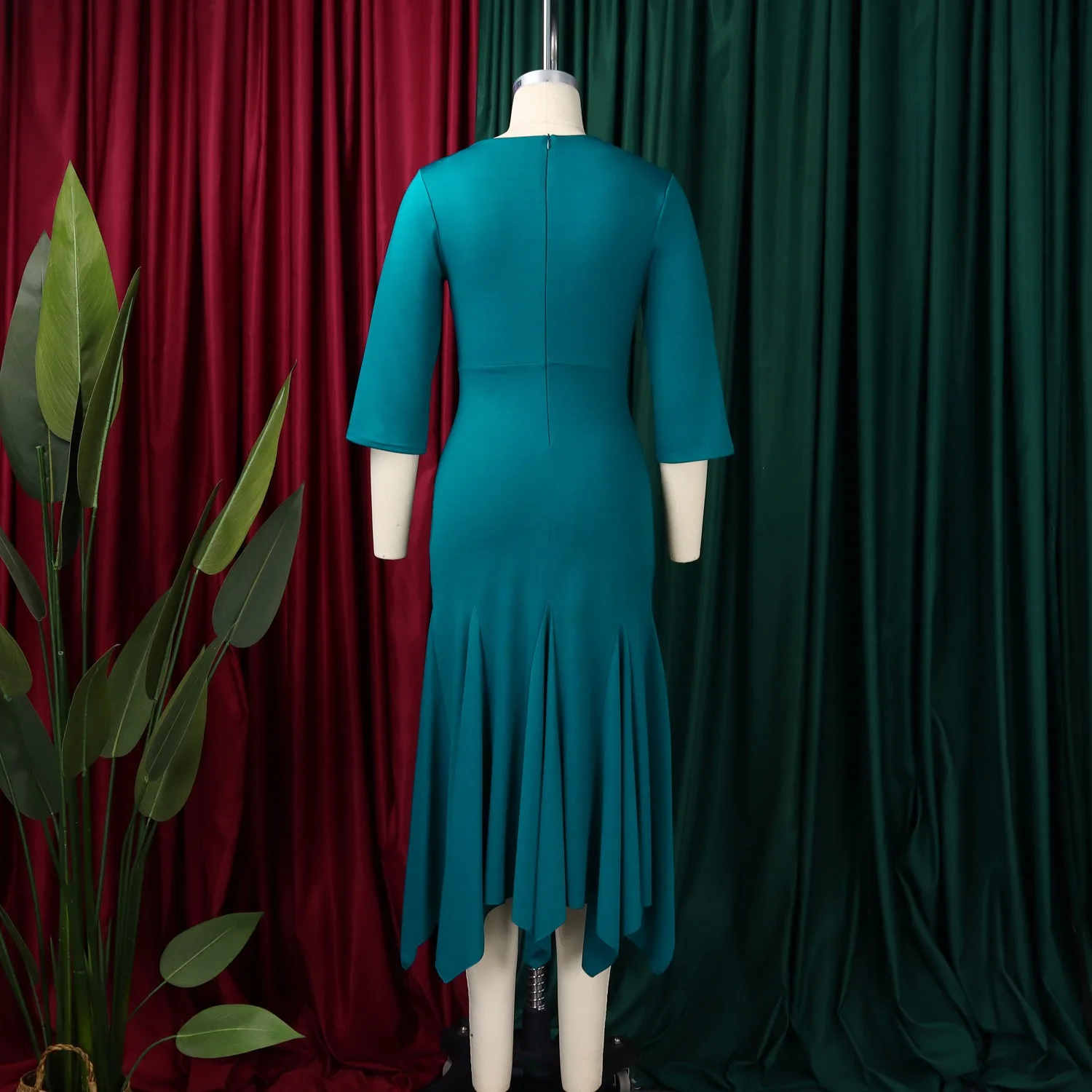 Vestidos de fiesta elegantes para mujer, cuello oblicuo, manga larga, sólido alto, cintura, sirena, media pantorrilla, vestido de fiesta de cumpleaños femenino de lujo