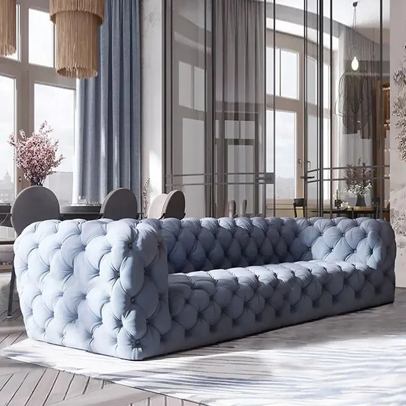 Light luxury matte leather three-person sofa