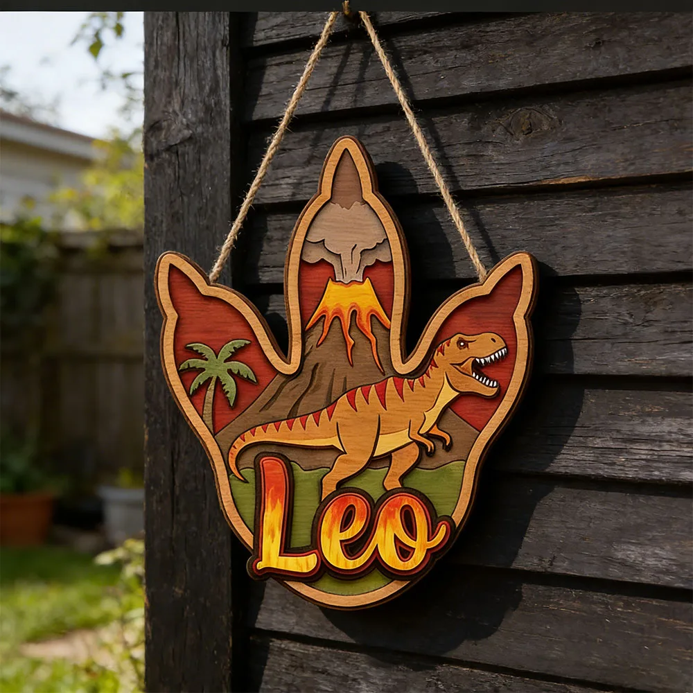 Personalized 3D T-Rex Dinosaur Name Wooden Hanging Plaque Boys Room Door Decor Birthday Keepsake for Dino Loving Kids