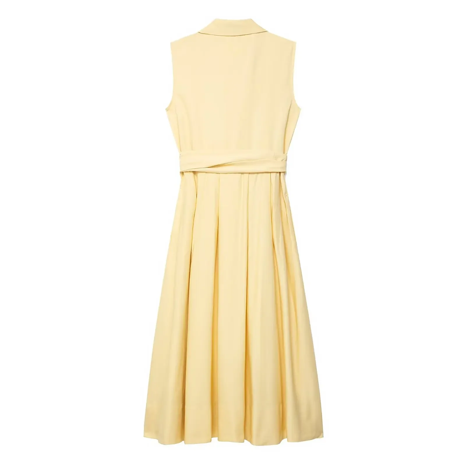 New Summer Women's Casual Fashion Simple Temperament With Belt Sleeveless Lapel Shirt-style Mid-length Dress