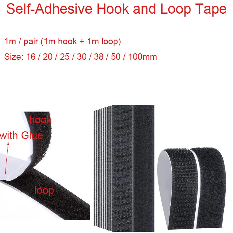 

1M/Pair Hook and Loop Tape Self-Adhesive Strips with Sticky Glue Fastener Double-Side Mounting Tapes for Home Decor 16-100mm