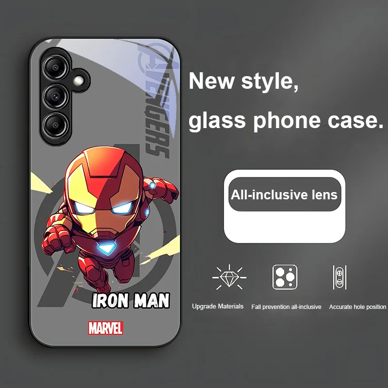 Iron man Marvel Hulk for Samsung Galaxy A01 02 03 Core A04 A14 4G A13 54 34 31 20 25 23 22 5G S21 Ultra S20 glass phone case