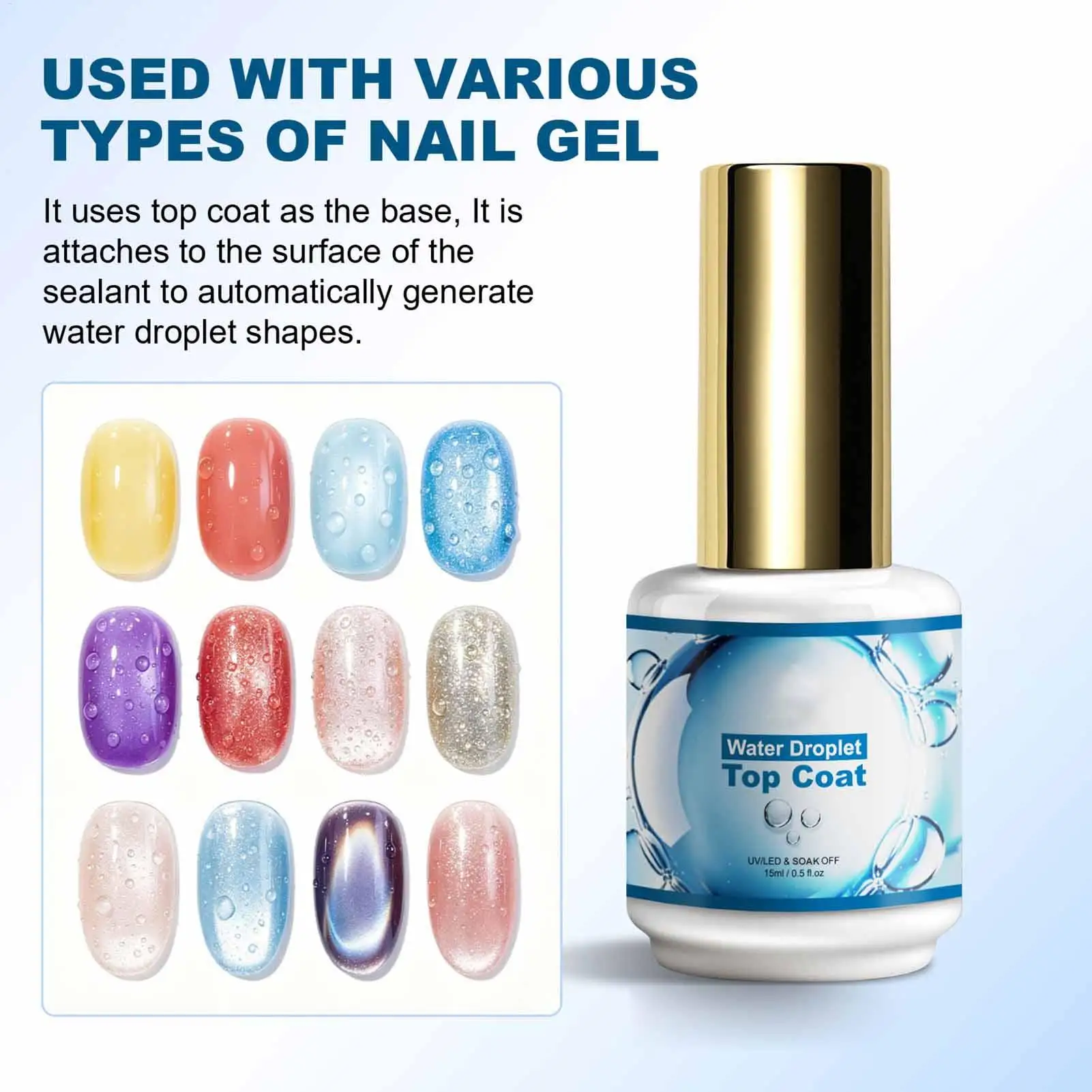 3D Nail Gel 15ml Transparent Fast Drying Water Drop Gel Top Coat for Home Salon Manicure Traveling Beauty Women Girlfriend Wife