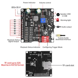 1pcs DC6-35V 10W/20W Voice Mp3 Playback Control Module Trigger Audio Module Supports USB Flash Drive TF Card DY-T20L Micro USB