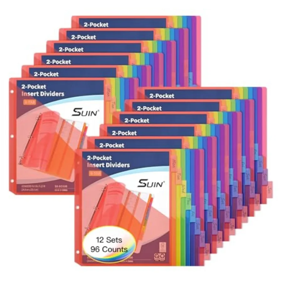 

8-секционные вставные разделители для папок с двойными карманами - Прозрачные пластиковые разделители страниц для 3-кольцевых папок (передняя и задняя сторона)