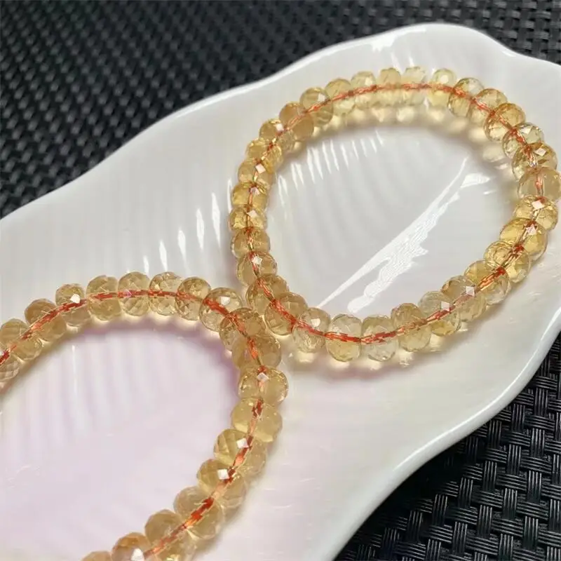 9.8MM Natural Citrine Faceted Bead Bracelet Fortune Energy Mineral String Woman Amulet Jewelry Healing Gift 1PCS