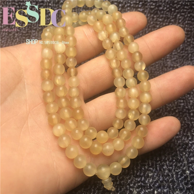 Dropship Natural Sheep Horn 108 Mala Buddhist Round Beads Prayer Bracelet Goat with Blood Streak DIY Meditation Jewelry