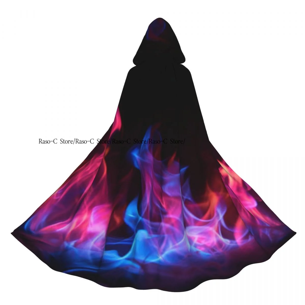 

Adult Cloak Cape Hooded Fire Flames Texture Print Medieval Costume Witch Wicca Vampire Elf Purim Carnival Party