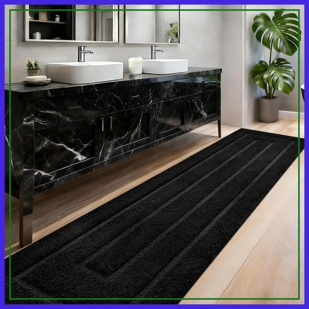 

Long 24x80 Inch Bathroom Runner Rug, Non Slip Washable Absorbent Bath Mat, Black Floor Rug for Shower