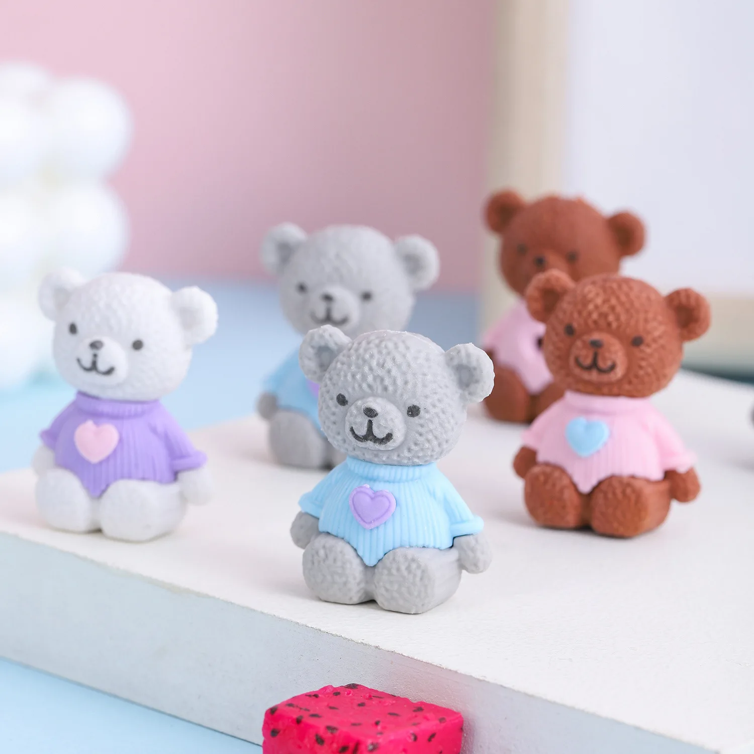 30 Pcs Love Heart Bear Animal Pencil Rubber Eraser/ Creative Learning Stationery/ Children Student School Prize Christmas Gift