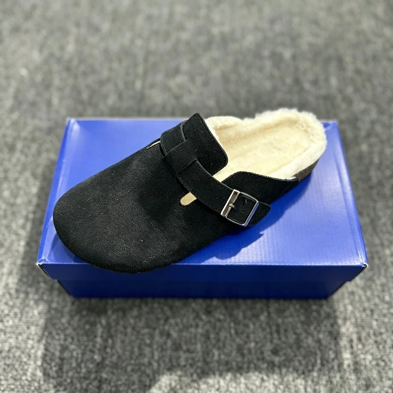 2026 Neue modische Leder- und Wollschuhe für Damen und Herren, Retro-Kork-Sohle, dicke Sohle, Baotou-Schuhe – Detail 3